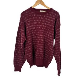 Oakton‎ Ltd Vintage Sweater XL Maroon Geometric Wool Blend Knit Crew Dad Grandpa